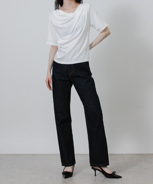 Social GIRL(ソーシャルガール)の「ドレープネック半袖Tシャツ(Tシャツ/カットソー・レディース・ブラック/オフホワイト・M)」の11枚目の写真