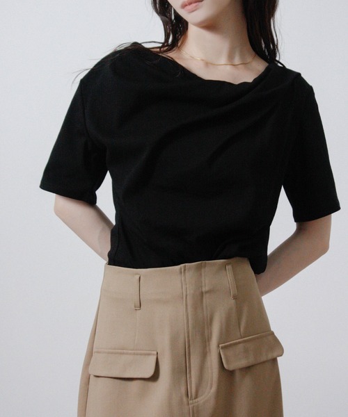 Social GIRL(ソーシャルガール)の「ドレープネック半袖Tシャツ(Tシャツ/カットソー・レディース・ブラック/オフホワイト・M)」の12枚目の写真