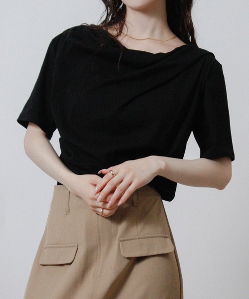 Social GIRL(ソーシャルガール)の「ドレープネック半袖Tシャツ(Tシャツ/カットソー・レディース・ブラック/オフホワイト・M)」の14枚目の写真