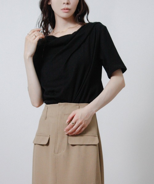 Social GIRL(ソーシャルガール)の「ドレープネック半袖Tシャツ(Tシャツ/カットソー・レディース・ブラック/オフホワイト・M)」の15枚目の写真
