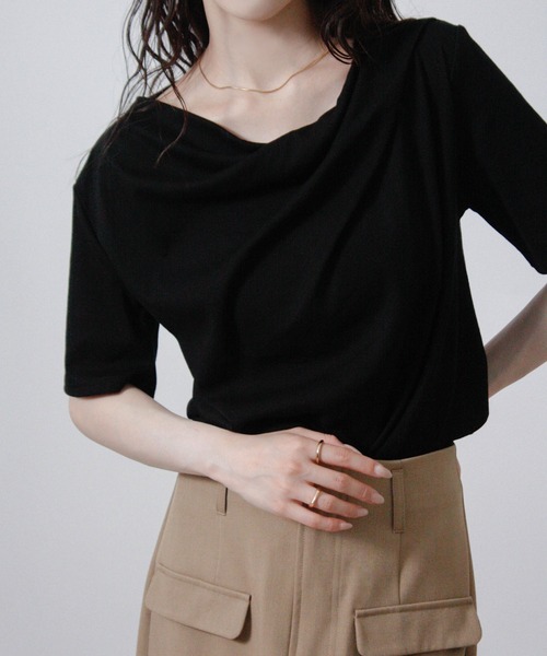 Social GIRL(ソーシャルガール)の「ドレープネック半袖Tシャツ(Tシャツ/カットソー・レディース・ブラック/オフホワイト・M)」の17枚目の写真