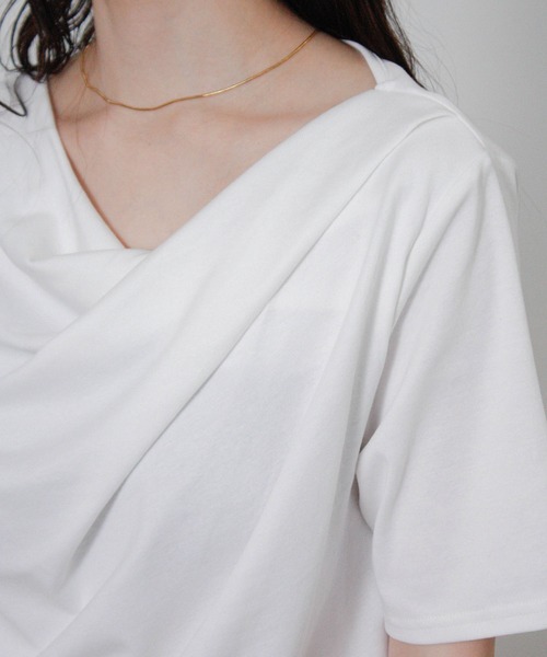 Social GIRL(ソーシャルガール)の「ドレープネック半袖Tシャツ(Tシャツ/カットソー・レディース・ブラック/オフホワイト・M)」の22枚目の写真