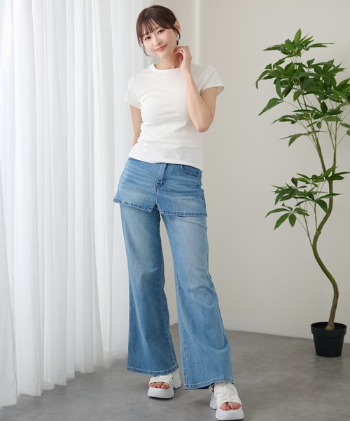 DAYRA(デイラ)の「スカートレイヤード ハイウエスト フレアデニムパンツ(デニムパンツ・レディース・アイボリー/ネイビー・M/S/XL/L)」の16枚目の写真