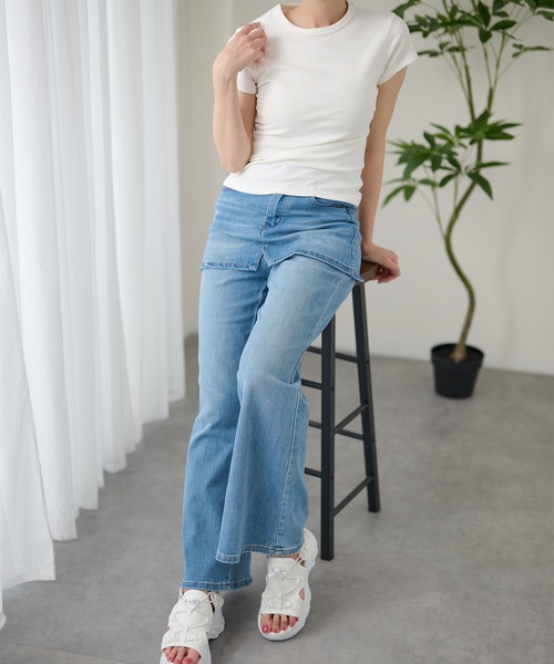 DAYRA(デイラ)の「スカートレイヤード ハイウエスト フレアデニムパンツ(デニムパンツ・レディース・アイボリー/ネイビー・M/S/XL/L)」の20枚目の写真