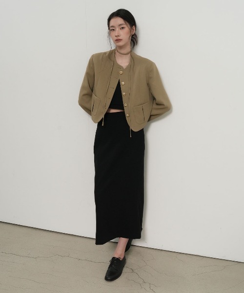 GENERAL IDEA(ジェネラルアイデア)の「【GENERAL IDEA】ストラップノーカラージャケット / STRAP COLLARLESS JACKET(ノーカラージャケット・レディース・ブラック/ベージュ・L/M/S)」の4枚目の写真