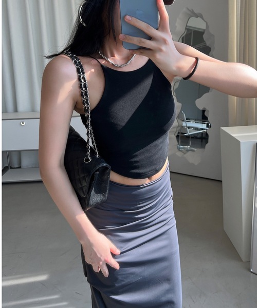 Lace Ladies(レースレディース)の「細ストラップ ホルター カップ付き ブラトップ(キャミソール・レディース・ブラック/ホワイト/グレイッシュベージュ/グリーン・FREE)」の9枚目の写真