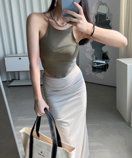 Lace Ladies(レースレディース)の「細ストラップ ホルター カップ付き ブラトップ(キャミソール・レディース・ブラック/ホワイト/グレイッシュベージュ/グリーン・FREE)」の12枚目の写真