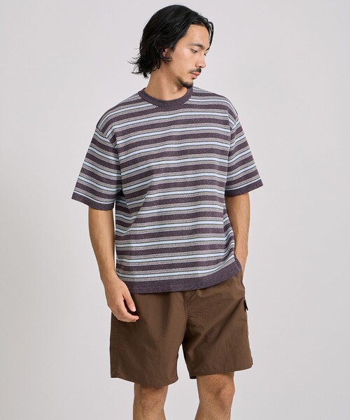 Saturdays NYC（サタデーズ ニューヨークシティ ）の「Pacho Stripe Knit Top（Tシャツ/カットソー・メンズ・ブラック系その他/パープル・L/M/S）」の22枚目の写真