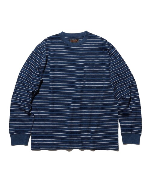 BEAMS PLUS(ビームスプラス)の「Pocket Tee Indigo Stripe(Tシャツ/カットソー・メンズ・ネイビー/サックスブルー・MEDIUM/X-LARGE/SMALL/LARGE)」の1枚目の写真