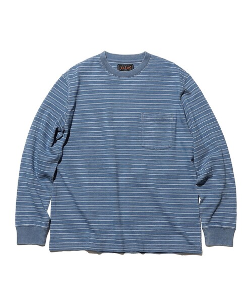 BEAMS PLUS(ビームスプラス)の「Pocket Tee Indigo Stripe(Tシャツ/カットソー・メンズ・ネイビー/サックスブルー・MEDIUM/X-LARGE/SMALL/LARGE)」の2枚目の写真