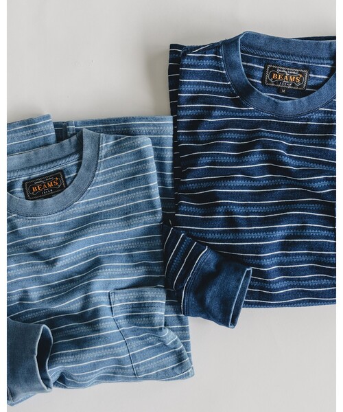BEAMS PLUS(ビームスプラス)の「Pocket Tee Indigo Stripe(Tシャツ/カットソー・メンズ・ネイビー/サックスブルー・MEDIUM/X-LARGE/SMALL/LARGE)」の3枚目の写真