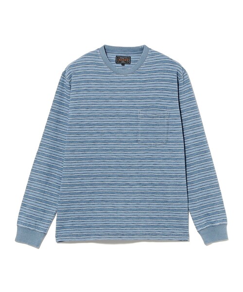 BEAMS PLUS(ビームスプラス)の「Pocket Tee Indigo Stripe(Tシャツ/カットソー・メンズ・ネイビー/サックスブルー・MEDIUM/X-LARGE/SMALL/LARGE)」の6枚目の写真