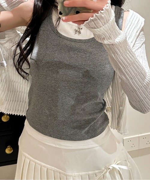 HALEY PESCA(ヘーリーペスカ)の「HALEY PESCA/レイヤード風パイピングタンクトップ(タンクトップ・レディース・ブラック/グレー/ダークグレー/アイボリー・FREE)」の18枚目の写真