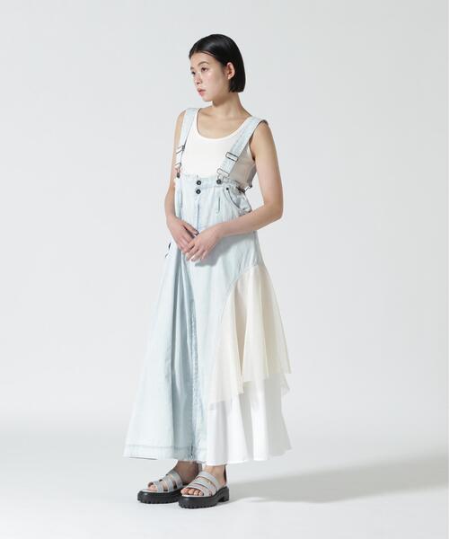 AULA AILA(アウラアイラ)の「AULA AILA/アウラアイラ/2WAY 3FABRIC JUMPER SKIRT(ジャンパースカート・レディース・ブラック/ブルー・0/1)」の2枚目の写真
