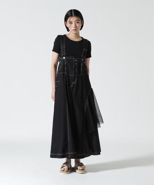 AULA AILA(アウラアイラ)の「AULA AILA/アウラアイラ/2WAY 3FABRIC JUMPER SKIRT(ジャンパースカート・レディース・ブラック/ブルー・0/1)」の1枚目の写真