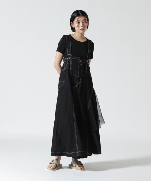 AULA AILA(アウラアイラ)の「AULA AILA/アウラアイラ/2WAY 3FABRIC JUMPER SKIRT(ジャンパースカート・レディース・ブラック/ブルー・0/1)」の3枚目の写真