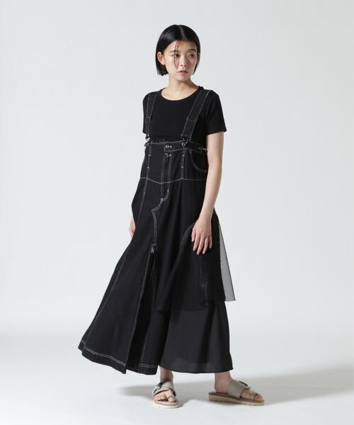 AULA AILA(アウラアイラ)の「AULA AILA/アウラアイラ/2WAY 3FABRIC JUMPER SKIRT(ジャンパースカート・レディース・ブラック/ブルー・0/1)」の4枚目の写真
