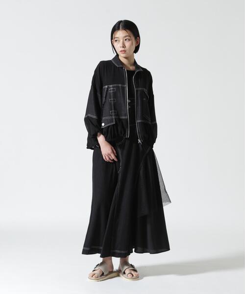 AULA AILA(アウラアイラ)の「AULA AILA/アウラアイラ/2WAY 3FABRIC JUMPER SKIRT(ジャンパースカート・レディース・ブラック/ブルー・0/1)」の5枚目の写真