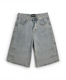 BORN SLIPPY（ボーンスリッピー）の「Crystal Stud Slash Denim Bermuda Shorts (Light Blue)（デニムパンツ）」