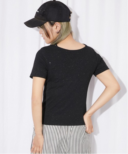GORGE(ゴージ)の「《ラインストーンロゴ》クロスストラップリブカットソー/Y2K/春夏秋/全3色(Tシャツ/カットソー・レディース・チャコール/ブラック/オフホワイト・F)」の13枚目の写真