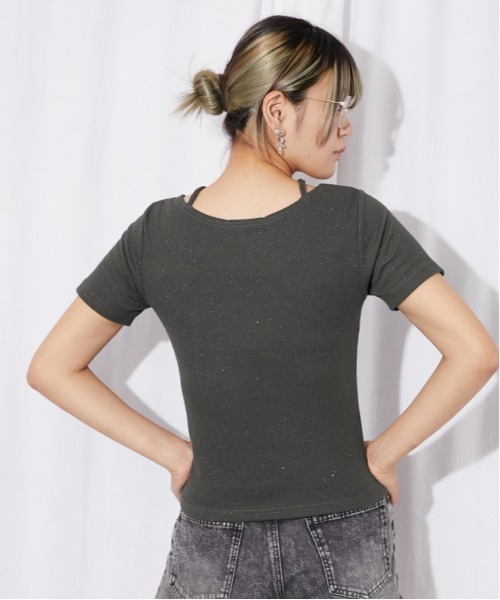 GORGE(ゴージ)の「《ラインストーンロゴ》クロスストラップリブカットソー/Y2K/春夏秋/全3色(Tシャツ/カットソー・レディース・チャコール/ブラック/オフホワイト・F)」の17枚目の写真