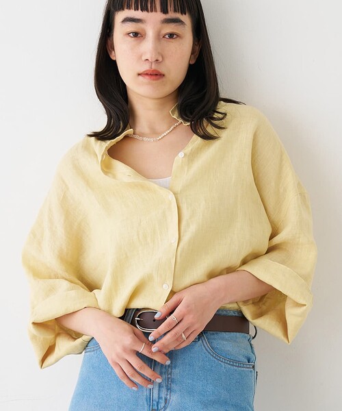 collex(コレックス)の「ワイドスリーブリネンオーバーシャツ(シャツ/ブラウス・レディース・グレイッシュベージュ/ローズ/ライム・フリー)」の2枚目の写真