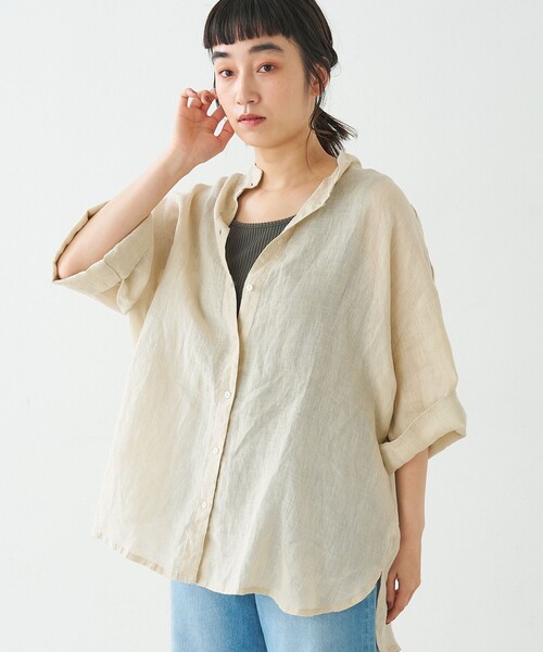 collex(コレックス)の「ワイドスリーブリネンオーバーシャツ(シャツ/ブラウス・レディース・グレイッシュベージュ/ローズ/ライム・フリー)」の1枚目の写真