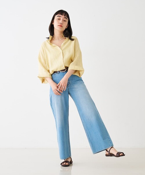 collex(コレックス)の「ワイドスリーブリネンオーバーシャツ(シャツ/ブラウス・レディース・グレイッシュベージュ/ローズ/ライム・フリー)」の4枚目の写真