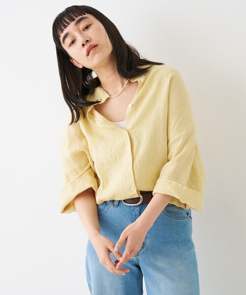 collex(コレックス)の「ワイドスリーブリネンオーバーシャツ(シャツ/ブラウス・レディース・グレイッシュベージュ/ローズ/ライム・フリー)」の10枚目の写真