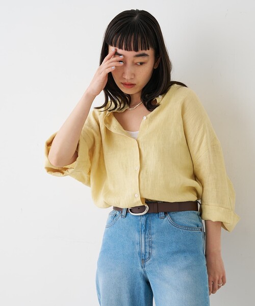 collex(コレックス)の「ワイドスリーブリネンオーバーシャツ(シャツ/ブラウス・レディース・グレイッシュベージュ/ローズ/ライム・フリー)」の14枚目の写真