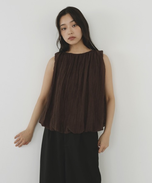  hellam（へラム）の「シアーワッシャーバルーントップス（シャツ/ブラウス・レディース・オフホワイト/ブラック/ブラウン・FREE）」の7枚目の写真