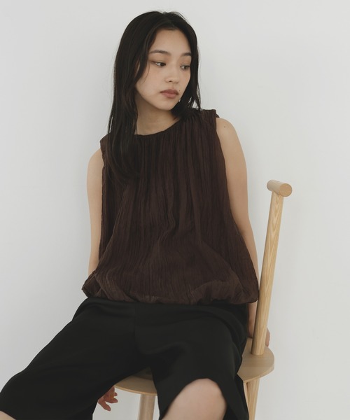  hellam（へラム）の「シアーワッシャーバルーントップス（シャツ/ブラウス・レディース・オフホワイト/ブラック/ブラウン・FREE）」の10枚目の写真