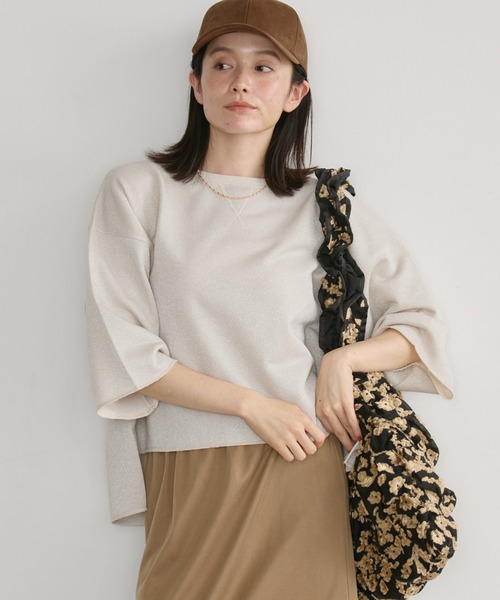 Doux archives(ドゥアルシーヴ)の「ラメ裏毛ショートスリーブPO(Tシャツ/カットソー・レディース・ブラック/アイボリー/グレイッシュベージュ・FREE)」の1枚目の写真