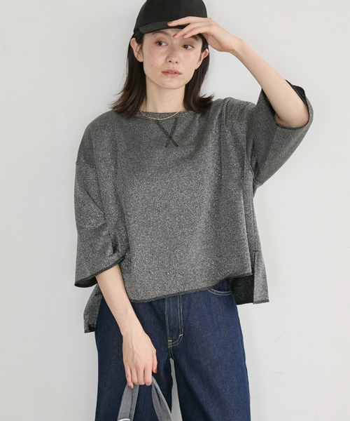 Doux archives(ドゥアルシーヴ)の「ラメ裏毛ショートスリーブPO(Tシャツ/カットソー・レディース・ブラック/アイボリー/グレイッシュベージュ・FREE)」の2枚目の写真