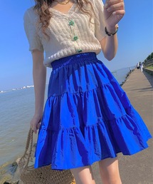 夏映えカラー◎軽やかティアードハイウエストスカート