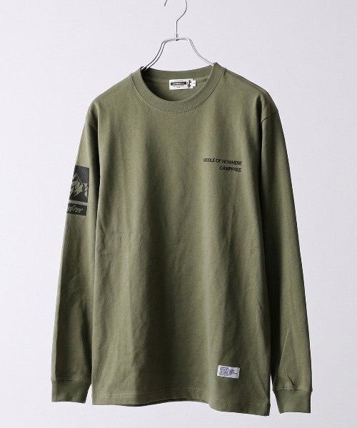 CAMPFREE（キャンプフリー）の「[キャンプフリー] CAMPFREE 長袖 Tシャツ 5.6oz ロンT ロゴプリント コットンTシャツ（Tシャツ/カットソー・メンズ・ホワイト系1/スミクロ/ダークグリーン/グレー系1/ライトオリーブ/ミックスグレー/ネイビー/サンドベージュ/グレー/スモーキーグリーン系1/ホワイト系2/ホワイト系3/アッシュ/ブラウン系その他/ブラック系1/キャメル/オリーブ系1/スモーキーグリーン系2・XL/L/XS/S/M/XXL）」の14枚目の写真