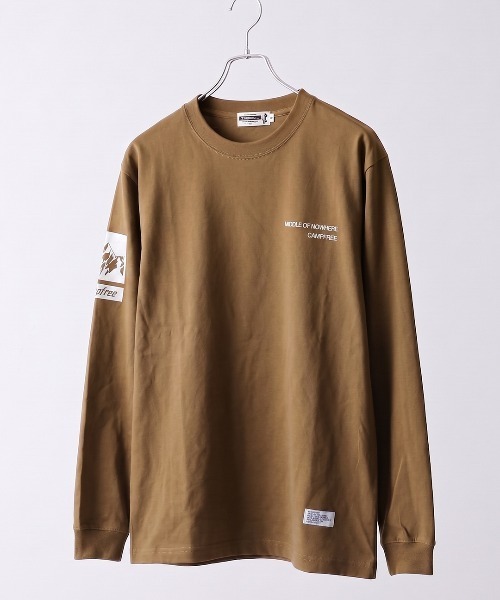 CAMPFREE（キャンプフリー）の「[キャンプフリー] CAMPFREE 長袖 Tシャツ 5.6oz ロンT ロゴプリント コットンTシャツ（Tシャツ/カットソー・メンズ・ホワイト系1/スミクロ/ダークグリーン/グレー系1/ライトオリーブ/ミックスグレー/ネイビー/サンドベージュ/グレー/スモーキーグリーン系1/ホワイト系2/ホワイト系3/アッシュ/ブラウン系その他/ブラック系1/キャメル/オリーブ系1/スモーキーグリーン系2・XL/L/XS/S/M/XXL）」の10枚目の写真