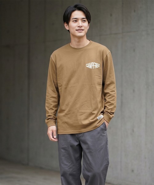 CAMPFREE（キャンプフリー）の「[キャンプフリー] CAMPFREE 長袖 Tシャツ 5.6oz ロンT ロゴプリント コットンTシャツ（Tシャツ/カットソー・メンズ・ホワイト系1/スミクロ/ダークグリーン/グレー系1/ライトオリーブ/ミックスグレー/ネイビー/サンドベージュ/グレー/スモーキーグリーン系1/ホワイト系2/ホワイト系3/アッシュ/ブラウン系その他/ブラック系1/キャメル/オリーブ系1/スモーキーグリーン系2・XL/L/XS/S/M/XXL）」の18枚目の写真