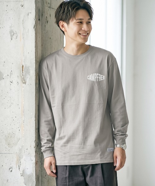 CAMPFREE（キャンプフリー）の「[キャンプフリー] CAMPFREE 長袖 Tシャツ 5.6oz ロンT ロゴプリント コットンTシャツ（Tシャツ/カットソー・メンズ・ホワイト系1/スミクロ/ダークグリーン/グレー系1/ライトオリーブ/ミックスグレー/ネイビー/サンドベージュ/グレー/スモーキーグリーン系1/ホワイト系2/ホワイト系3/アッシュ/ブラウン系その他/ブラック系1/キャメル/オリーブ系1/スモーキーグリーン系2・XL/L/XS/S/M/XXL）」の6枚目の写真