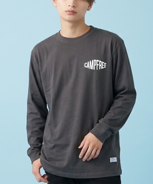 CAMPFREE（キャンプフリー）の「[キャンプフリー] CAMPFREE 長袖 Tシャツ 5.6oz ロンT ロゴプリント コットンTシャツ（Tシャツ/カットソー・メンズ・ホワイト系1/スミクロ/ダークグリーン/グレー系1/ライトオリーブ/ミックスグレー/ネイビー/サンドベージュ/グレー/スモーキーグリーン系1/ホワイト系2/ホワイト系3/アッシュ/ブラウン系その他/ブラック系1/キャメル/オリーブ系1/スモーキーグリーン系2・XL/L/XS/S/M/XXL）」の4枚目の写真