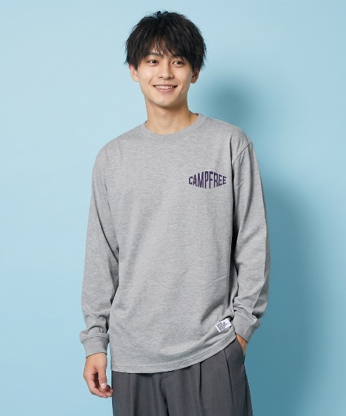CAMPFREE（キャンプフリー）の「[キャンプフリー] CAMPFREE 長袖 Tシャツ 5.6oz ロンT ロゴプリント コットンTシャツ（Tシャツ/カットソー・メンズ・ホワイト系1/スミクロ/ダークグリーン/グレー系1/ライトオリーブ/ミックスグレー/ネイビー/サンドベージュ/グレー/スモーキーグリーン系1/ホワイト系2/ホワイト系3/アッシュ/ブラウン系その他/ブラック系1/キャメル/オリーブ系1/スモーキーグリーン系2・XL/L/XS/S/M/XXL）」の7枚目の写真