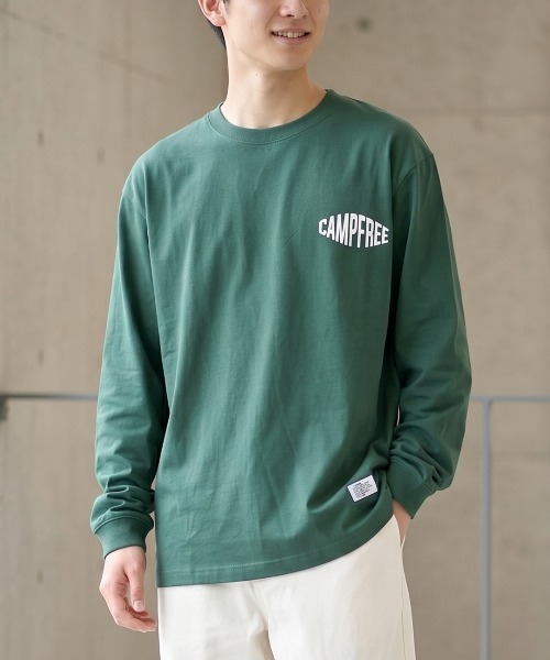 CAMPFREE（キャンプフリー）の「[キャンプフリー] CAMPFREE 長袖 Tシャツ 5.6oz ロンT ロゴプリント コットンTシャツ（Tシャツ/カットソー・メンズ・ホワイト系1/スミクロ/ダークグリーン/グレー系1/ライトオリーブ/ミックスグレー/ネイビー/サンドベージュ/グレー/スモーキーグリーン系1/ホワイト系2/ホワイト系3/アッシュ/ブラウン系その他/ブラック系1/キャメル/オリーブ系1/スモーキーグリーン系2・XL/L/XS/S/M/XXL）」の12枚目の写真