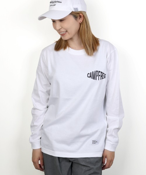 CAMPFREE（キャンプフリー）の「[キャンプフリー] CAMPFREE 長袖 Tシャツ 5.6oz ロンT ロゴプリント コットンTシャツ（Tシャツ/カットソー・メンズ・ホワイト系1/スミクロ/ダークグリーン/グレー系1/ライトオリーブ/ミックスグレー/ネイビー/サンドベージュ/グレー/スモーキーグリーン系1/ホワイト系2/ホワイト系3/アッシュ/ブラウン系その他/ブラック系1/キャメル/オリーブ系1/スモーキーグリーン系2・XL/L/XS/S/M/XXL）」の20枚目の写真
