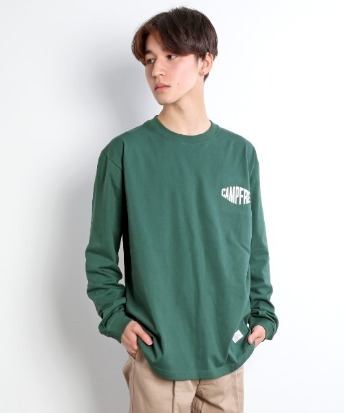 CAMPFREE（キャンプフリー）の「[キャンプフリー] CAMPFREE 長袖 Tシャツ 5.6oz ロンT ロゴプリント コットンTシャツ（Tシャツ/カットソー・メンズ・ホワイト系1/スミクロ/ダークグリーン/グレー系1/ライトオリーブ/ミックスグレー/ネイビー/サンドベージュ/グレー/スモーキーグリーン系1/ホワイト系2/ホワイト系3/アッシュ/ブラウン系その他/ブラック系1/キャメル/オリーブ系1/スモーキーグリーン系2・XL/L/XS/S/M/XXL）」の22枚目の写真