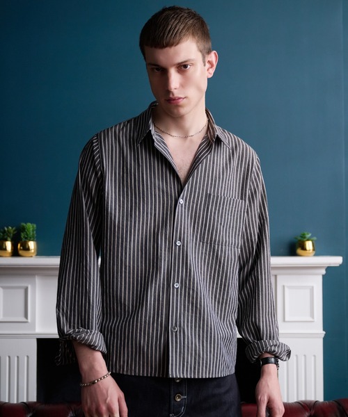 Regen Glanz(レーゲングランツ)の「urban multi-stripe relax shirt / アーバンマルチストライプリラックスシャツ(シャツ/ブラウス・メンズ・ブラウン系その他/グレー・LARGE/MEDIUM/SMALL)」の5枚目の写真