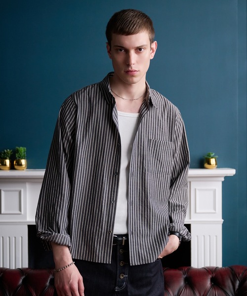 Regen Glanz(レーゲングランツ)の「urban multi-stripe relax shirt / アーバンマルチストライプリラックスシャツ(シャツ/ブラウス・メンズ・ブラウン系その他/グレー・LARGE/MEDIUM/SMALL)」の7枚目の写真