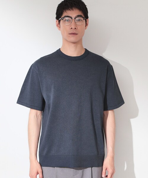 THE SHOP TK （ザ ショップ ティーケー ）の「【抗菌防臭／UVカット／洗濯機OK】和紙混 半袖ニット（ニット/セーター・メンズ・ネイビー/ネイビー系2/ボルドー/グレー/グレー系その他3・02/01/04/03）」の9枚目の写真