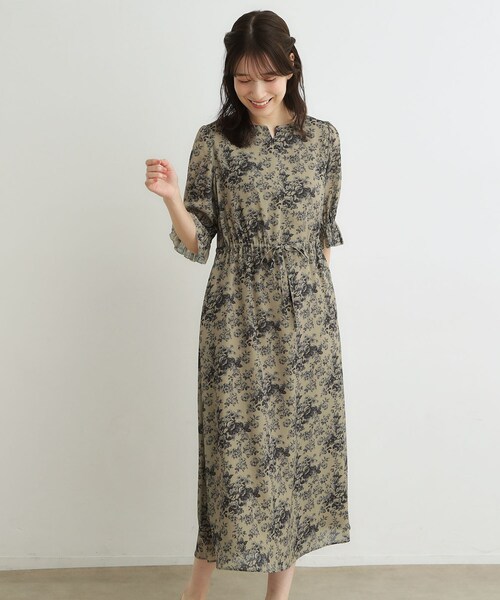 LAURA ASHLEY(ローラアシュレイ)の「【洗える/ウエストドロスト・袖口ゴム仕様】トワル ディライト柄シフォンワンピース(ワンピース・レディース・カーキ系/ネイビー系・40/38)」の13枚目の写真