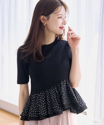 2026秋冬新作 ハイネック異素材フリルペプラムニット