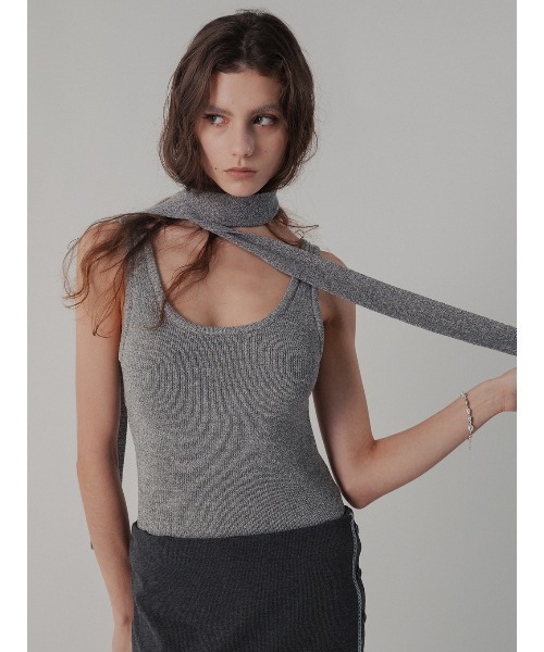 ELCHELE(エルチェレ)の「TIE WITH KNIT TANK(タンクトップ・レディース・ヘザーグレー/ホワイト/オリーブ・FREE)」の8枚目の写真